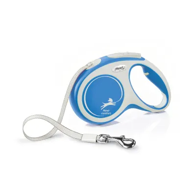 FLEXI Comfort, lesă bandă retractabilă câini, nylon, albastru, M(25kg, 5m)
