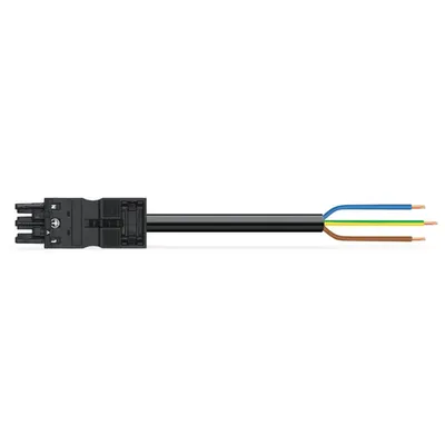 pre-assembled connecting cable; Eca; Socket/open-ended; 3-pole; Cod. A; H05Z1Z1-F 3G 1.5 mm²; 1 m; 1,50 mm²; black