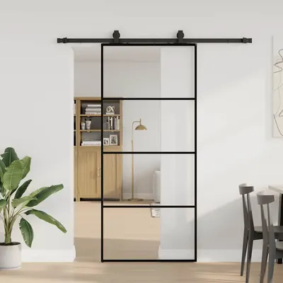 Gossi usa glisanta cu set de feronerie neagra 90x205 cm sticla esg
