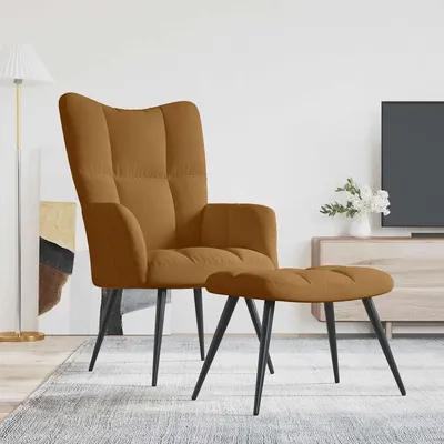 vidaXL Scaun de relaxare cu taburet, maro, catifea