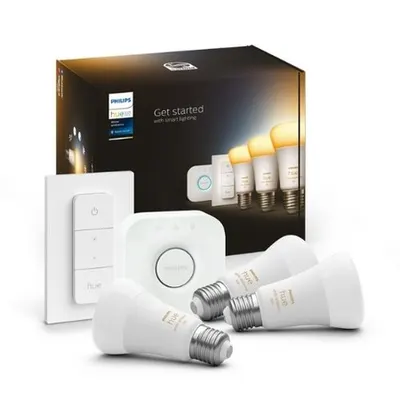 HUE Starter Kit 8W LED Ambiance A19 E27 BT 2200-6500K (3 becuri + bridge + dimmer)