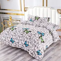Lenjerie pat dublu, Super Pufoasa COCOLINO, 4 piese, Gri, Fluturi pe Pietre