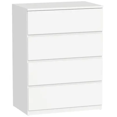 HOMCOM Comodă cu 4 Sertare, Organizator de Depozitare cu Ghidaje Metalice și Mânere cu Caneluri, 60x40x80 cm, Alb | Aosom Romania