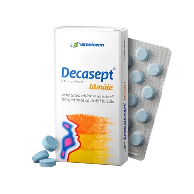 Decasept cu aroma de lamaie, 24 comprimate, Amniocen