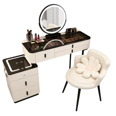 Măsuță de machiaj ISABELLA smart – cu oglindă rotundă LED și blat din sticlă securizată 80x40x120 cm