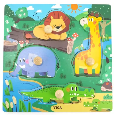 Puzzle din lemn cu mânere Viga - Animale sălbatice