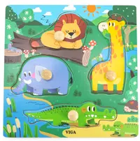 Puzzle din lemn cu mânere Viga - Animale sălbatice