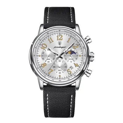 Ceas barbatesc Poedagar CS1885, textil, negru-argintiu, cadran alb