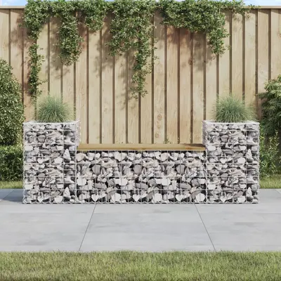 vidaXL Bancă de grădină cu gabion, 183x41x60,5 cm, lemn pin impregnat