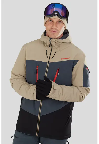 Jacheta cu model colorblock - pentru schi Privet Allmountain - Negru/Albastru prafuit/Maro nisip