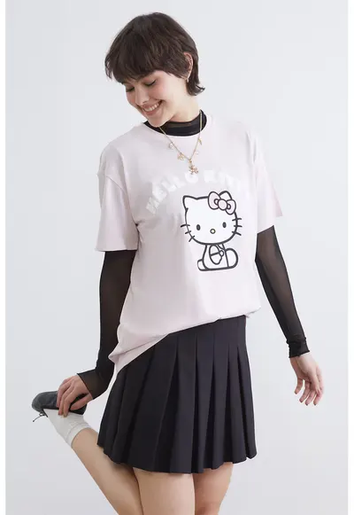 Tricou din bumbac cu imprimeu cu Hello Kitty - Alb/Roz deschis