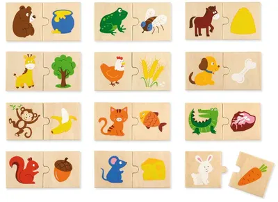 Puzzle din lemn Nowa Szkola - Animalele și hrana lor