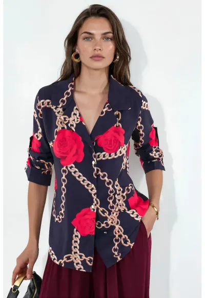 Camasa dama - floral - multicolor - poliester-lycra - regular fit