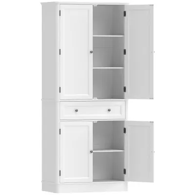 HOMCOM Dulap de bucătărie cu 4 uși, sertar și rafturi reglabile pentru bucătărie, 80 x 39,5 x 186,4 cm Alb | Aosom Romania