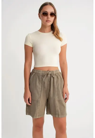 Pantaloni scurti dama mini - bej natural - bumbac