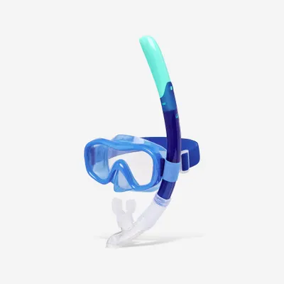Kit scufundări mască anti-aburire și tub supapă snorkeling 100 Albastru Adulți