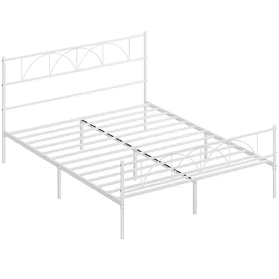 HOMCOM Cadru de pat 160x200 cm cu tăblie, suport lamele din oțel, depozitare sub pat | Aosom Romania