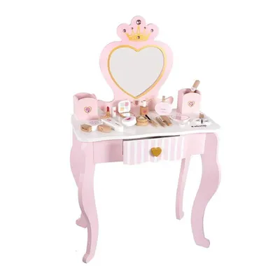 Masuta de toaleta, Baby Mix, Heart, Eleganta, Cu accesorii, Pentru printese, Eleganta, Din lemn, 69x23x42,5 cm, 3 ani+, Pink