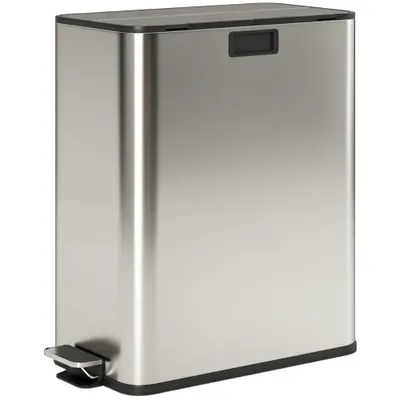 HOMCOM Coș de gunoi pentru bucătărie 2 x 28L, coș cu pedală din oțel inoxidabil cu capac Soft-Close, coșuri interioare detașabile | Aosom Romania