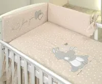 Set lenjerie din bumbac cu protectie laterala pentru pat 140x70cm Iepuras Bej