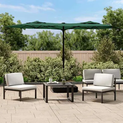 vidaXL Umbrelă de grădină cu două capete cu LED-uri, verde, 316x145 cm