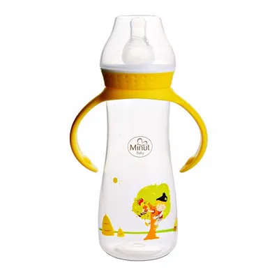 Biberon cu tetina si maner Pupaza din tei pentru +3luni Baby, 250ml, Minut