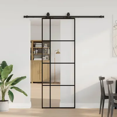 Gossi usa glisanta cu set de feronerie neagra 76x205 cm sticla esg