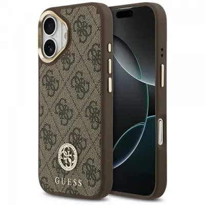 Husa MagSafe pentru Apple iPhone 17, Guess, 4G Strass Logo, Maro
