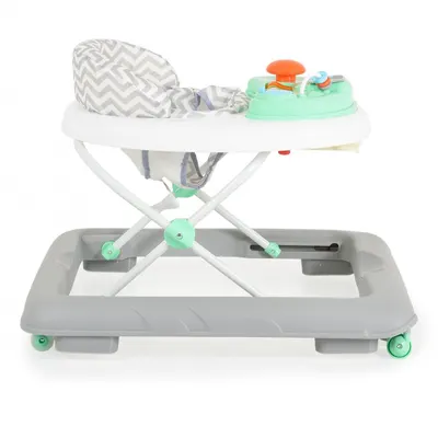 Premergator pentru copii Cangaroo Cody Pastel Green pliabil,inaltime reglabila 3 pozitii,scaun cu spatar inalt si moale,roti pivotante,6 dopuri din silicon anti-alunecare,panou muzical cu 12 melodii