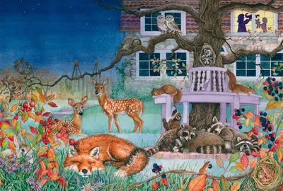 Puzzle 100 piese - Vizita animalelor noaptea