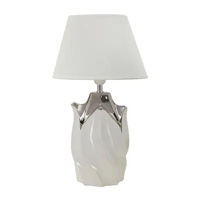 Veioză albă/argintie din ceramică cu abajur textil (înălțime 51 cm) Shiney – Mauro Ferretti