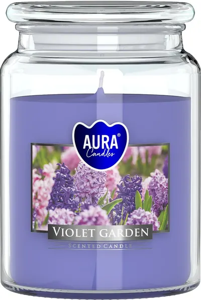 Lumânare parfumată Bispol Aura - Violet Garden, 500 g