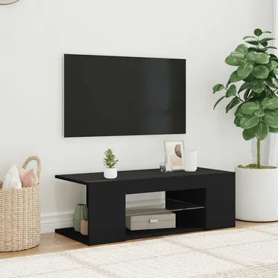 vidaXL Comodă TV cu lumini LED, negru, 90x39x30 cm