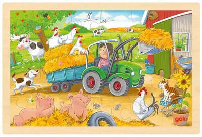 Puzzle din lemn in rama Goki - Tractor mic