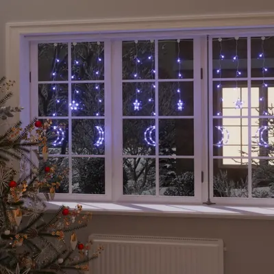 Gossi lumini luna si stele, 138 led-uri, albastru, cu telecomanda
