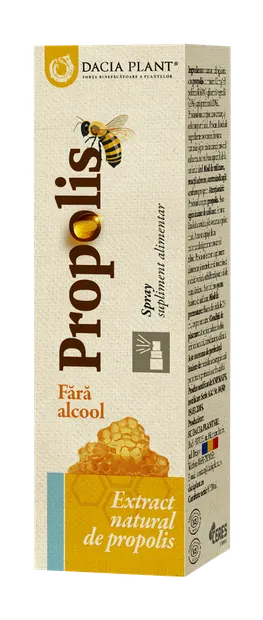 Spray cu extract natural de propolis fara alcool, 20ml, Dacia Plant