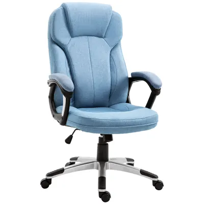 Scaun de Birou Ergonomic Vinsetto cu Funcție de Balansare Reglabil în Înălțime, Spătar în Albastru Deschis din In | Aosom Romania
