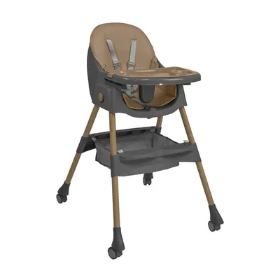 Scaun de masa, Bebe Stars, Comfy, Transformabil in scaun de joaca, Pliabil, Pana la 15 kg, Cu spatar inclinabil in 3 pozitii, Cu tavita dubla detasabila, Conform cu EN14988:2017, 6 luni+, Beige