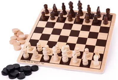 Joc din lemn 2 in 1 Bigjigs - Șah și table