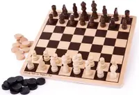 Joc din lemn 2 in 1 Bigjigs - Șah și table