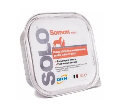 Hrana dietetica monoproteica pentru caini pisici Solo cu somon 100 gr