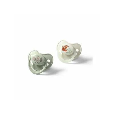 Set 2 suzete bebelusi, BabyOno, 6-18 luni, Anatomice, Maner fosforescent, Fara BPA, Scut ventilat Air Flow, Usor de sterilizat, Verde/ Bej