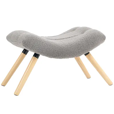 HOMCOM Taburet modern cu husă din fleece și picioare din lemn, tapițat, pentru cameră de zi, dormitor, hol, Gri deschis | Aosom Romania