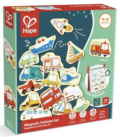 Set de joacă Hape - Vehicule magnetice, 30 buc.