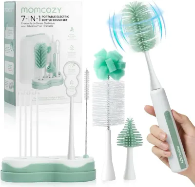 Set perie electrica pentru curatarea biberoanelor 7 in 1 Momcozy cu suport pentru uscare