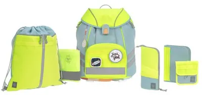Ghiozdan școlar cu accesorii Lassig - Unique, Blue neon, 7 piese