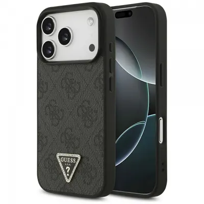 Husa MagSafe pentru Apple iPhone 17 Pro Max, Guess, 4G Triangle Strass, Neagra