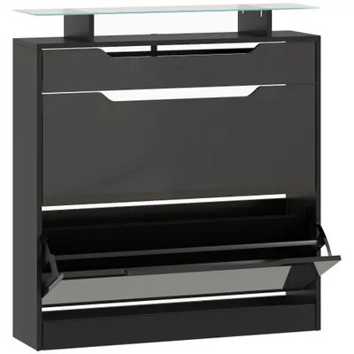 HOMCOM Dulap pentru pantofi, 2 uși rabatabile, 1 sertar glisant, 1 blat, 89x23x96cm, Negru | Aosom Romania