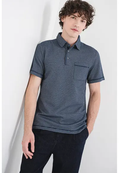 Tricou polo cu buzunar pe piept - Bleumarin