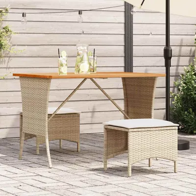 Gossi masa de gradina cu blat din lemn de salcam bej poly rattan